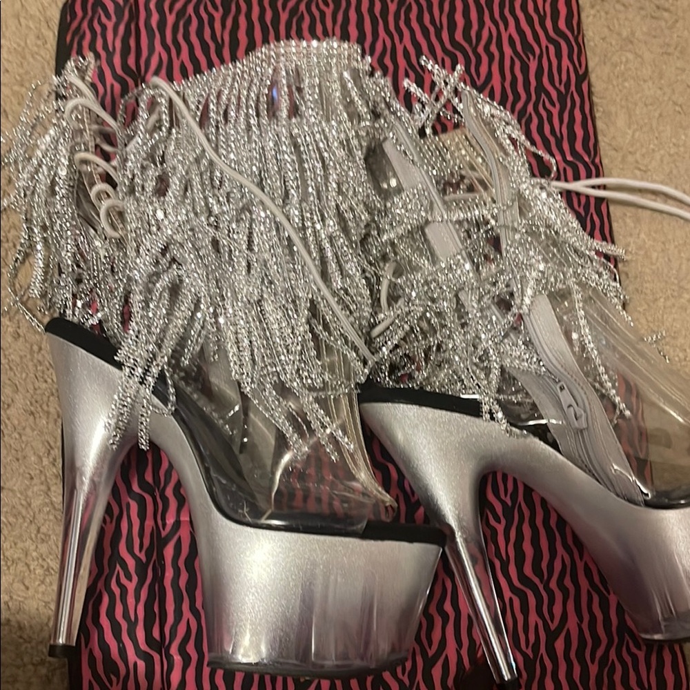 Pleaser Silver Platform Shoes with FringeDance shoes